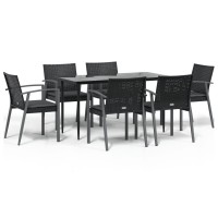 vidaXL 7 Piece Patio Dining Set with Cushions Poly Rattan and Steel