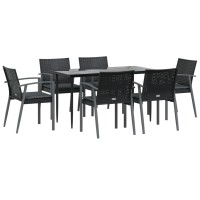 vidaXL 7 Piece Patio Dining Set with Cushions Poly Rattan and Steel