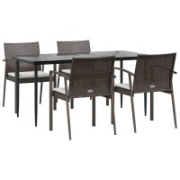 vidaXL 5 Piece Patio Dining Set with Cushions Poly Rattan and Steel