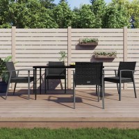 vidaXL 5 Piece Patio Dining Set with Cushions Poly Rattan and Steel