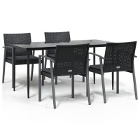 vidaXL 5 Piece Patio Dining Set with Cushions Poly Rattan and Steel