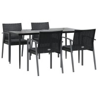 vidaXL 5 Piece Patio Dining Set with Cushions Poly Rattan and Steel