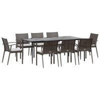 vidaXL 9 Piece Patio Dining Set with Cushions Poly Rattan and Steel
