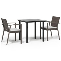 vidaXL 3 Piece Patio Dining Set with Cushions Poly Rattan and Steel