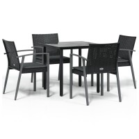 vidaXL 5 Piece Patio Dining Set with Cushions Poly Rattan and Steel