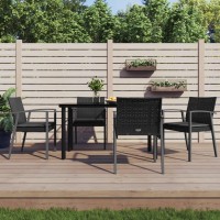 vidaXL 5 Piece Patio Dining Set with Cushions Poly Rattan and Steel