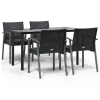 vidaXL 5 Piece Patio Dining Set with Cushions Poly Rattan and Steel