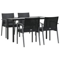 vidaXL 5 Piece Patio Dining Set with Cushions Poly Rattan and Steel