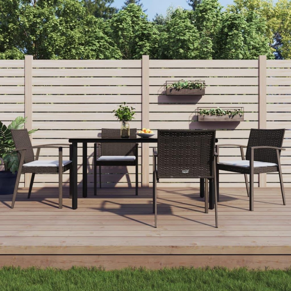 vidaXL 5 Piece Patio Dining Set with Cushions Poly Rattan and Steel