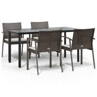 vidaXL 5 Piece Patio Dining Set with Cushions Poly Rattan and Steel