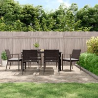 vidaXL 7 Piece Patio Dining Set with Cushions Poly Rattan and Steel