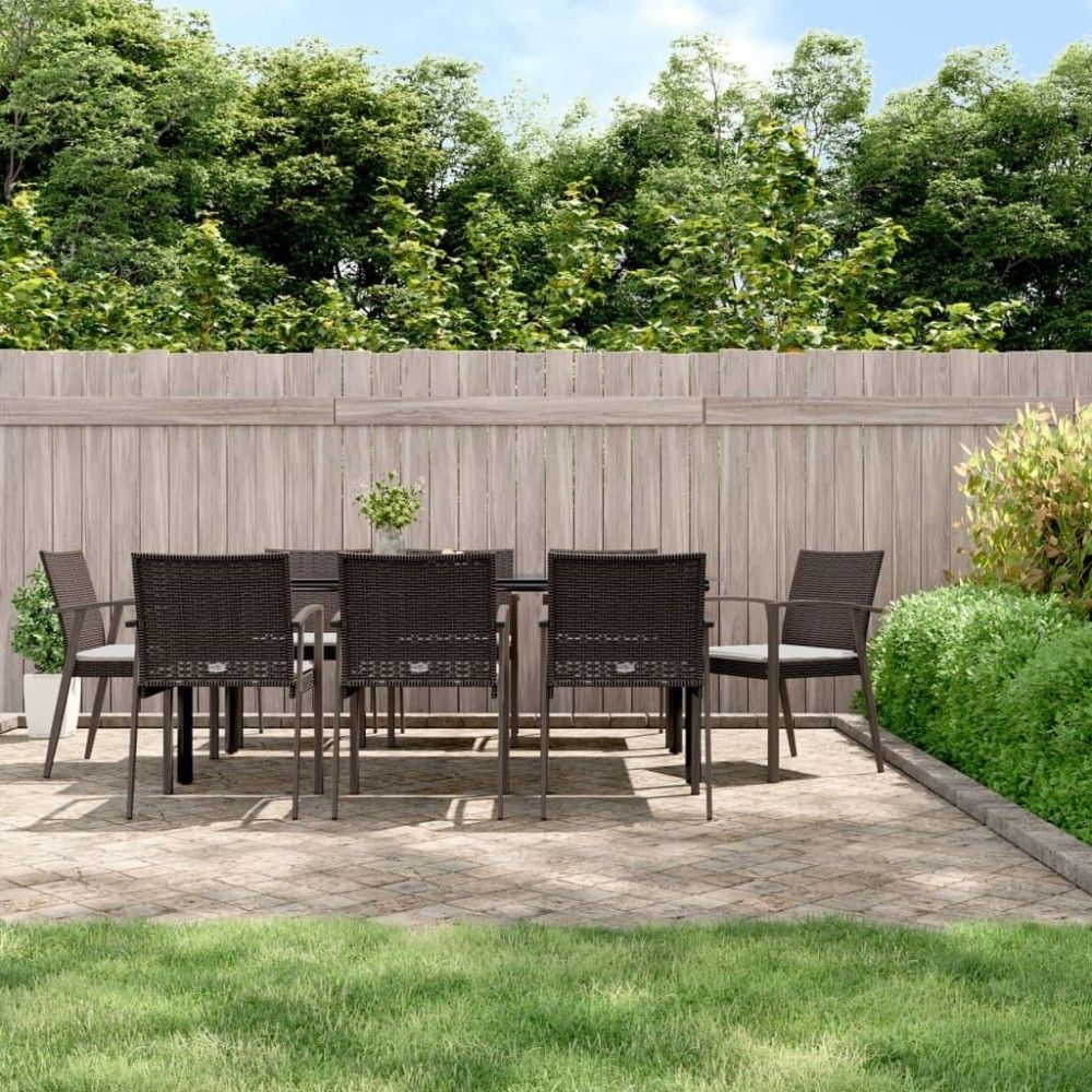 vidaXL 9 Piece Patio Dining Set with Cushions Poly Rattan and Steel