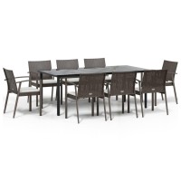 vidaXL 9 Piece Patio Dining Set with Cushions Poly Rattan and Steel