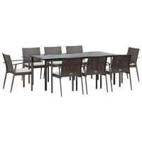 vidaXL 9 Piece Patio Dining Set with Cushions Poly Rattan and Steel