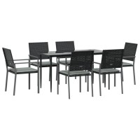 vidaXL 7 Piece Patio Dining Set with Cushions Poly Rattan and Steel