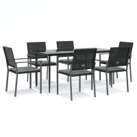 vidaXL 7 Piece Patio Dining Set with Cushions Poly Rattan and Steel