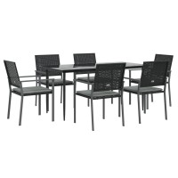 vidaXL 7 Piece Patio Dining Set with Cushions Poly Rattan and Steel