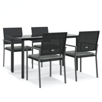 vidaXL 5 Piece Patio Dining Set with Cushions Poly Rattan and Steel