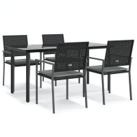 vidaXL 5 Piece Patio Dining Set with Cushions Poly Rattan and Steel