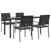 vidaXL 5 Piece Patio Dining Set with Cushions Poly Rattan and Steel