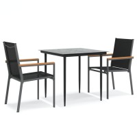 vidaXL 3 Piece Patio Dining Set Black Textilene and Steel