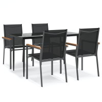 vidaXL 5 Piece Patio Dining Set Black Textilene and Steel