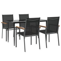 vidaXL 5 Piece Patio Dining Set Black Textilene and Steel