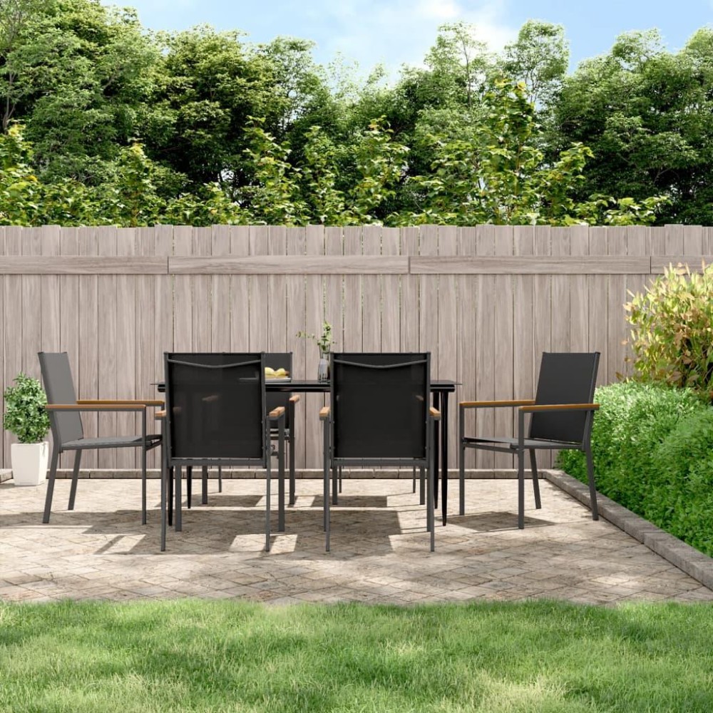 vidaXL 7 Piece Patio Dining Set Black Textilene and Steel