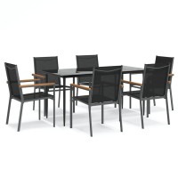 vidaXL 7 Piece Patio Dining Set Black Textilene and Steel