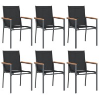 vidaXL 7 Piece Patio Dining Set Black Textilene and Steel