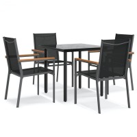 vidaXL 5 Piece Patio Dining Set Black Textilene and Steel