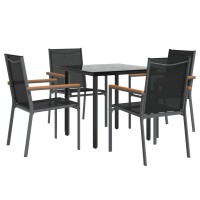 vidaXL 5 Piece Patio Dining Set Black Textilene and Steel