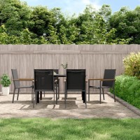 vidaXL 7 Piece Patio Dining Set Black Textilene and Steel