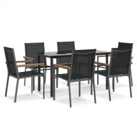 vidaXL 7 Piece Patio Dining Set Black Textilene and Steel