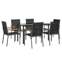 vidaXL 7 Piece Patio Dining Set Black Textilene and Steel