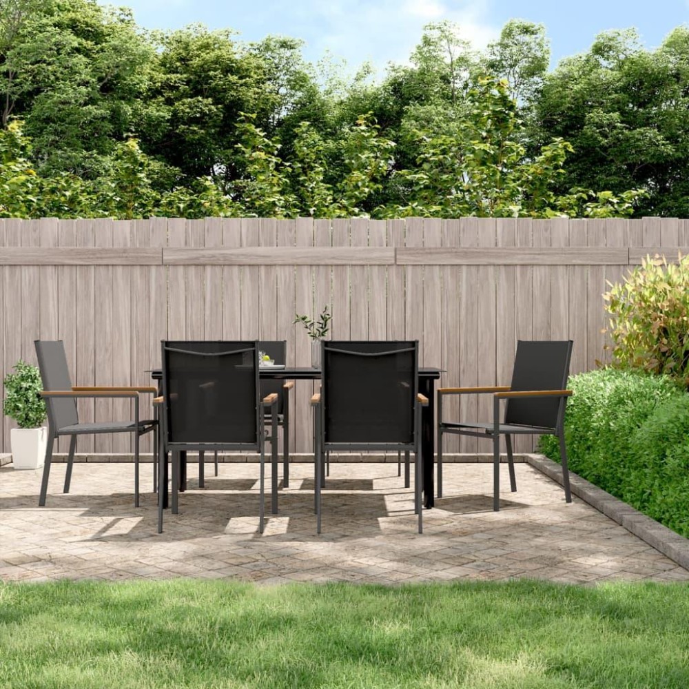 vidaXL 7 Piece Patio Dining Set Black Textilene and Steel