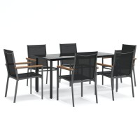 vidaXL 7 Piece Patio Dining Set Black Textilene and Steel