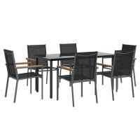 vidaXL 7 Piece Patio Dining Set Black Textilene and Steel