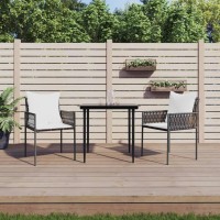 vidaXL 3 Piece Patio Dining Set with Cushions Poly Rattan and Steel