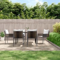 vidaXL 7 Piece Patio Dining Set with Cushions Poly Rattan and Steel