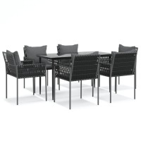 vidaXL 7 Piece Patio Dining Set with Cushions Poly Rattan and Steel