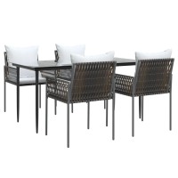 Vidaxl 5 Piece Patio Dining Set With Cushions Poly Rattan And Steel