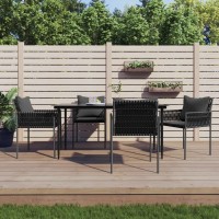 Vidaxl 5 Piece Patio Dining Set With Cushions Poly Rattan And Steel