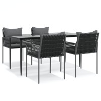 Vidaxl 5 Piece Patio Dining Set With Cushions Poly Rattan And Steel