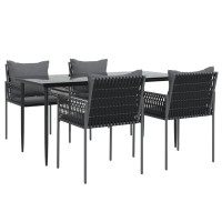 Vidaxl 5 Piece Patio Dining Set With Cushions Poly Rattan And Steel