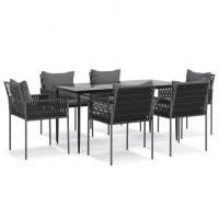 Vidaxl 7 Piece Patio Dining Set With Cushions Poly Rattan And Steel