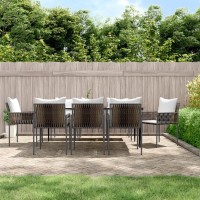 vidaXL 9 Piece Patio Dining Set with Cushions Poly Rattan and Steel