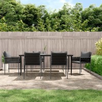 Vidaxl 7 Piece Patio Dining Set With Cushions Poly Rattan And Steel