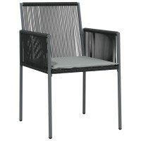 vidaXL 3 Piece Patio Dining Set with Cushions Black Poly Rattan and Steel