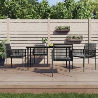 vidaXL 5 Piece Patio Dining Set with Cushions Black Poly Rattan and Steel